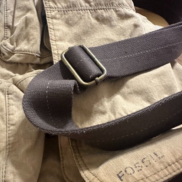 Fossil Messenger Bag Cloth Canvas Leather Accent Brown Crossbody duffle manpurse - Picture 9 of 9